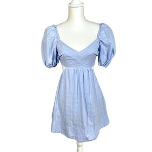 NWT All About May Rey Mini Dress with Cutouts in Blue Size US 2 Puff Sleeves